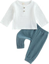 Baby Boy Girl Clothes Toddler Cotton Linen Outfit Muslin Long Sleeve T-Shirt Tops Pants Set
