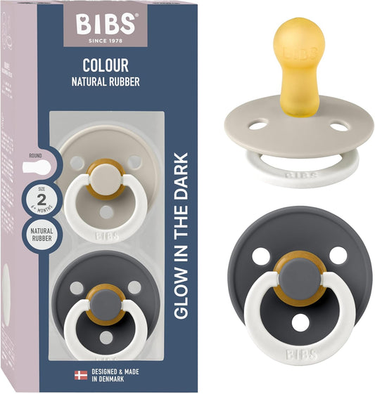 Colour Glow 2 Pack Pacifiers - BPA Free | Made in Denmark | Sand Glow/Iron Glow | Size 6-18 Months