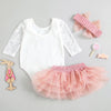 Baby Girls Birthday Outfits, Cute Long Sleeve Floral Lace Romper + Tutu Skirt + Headband Set