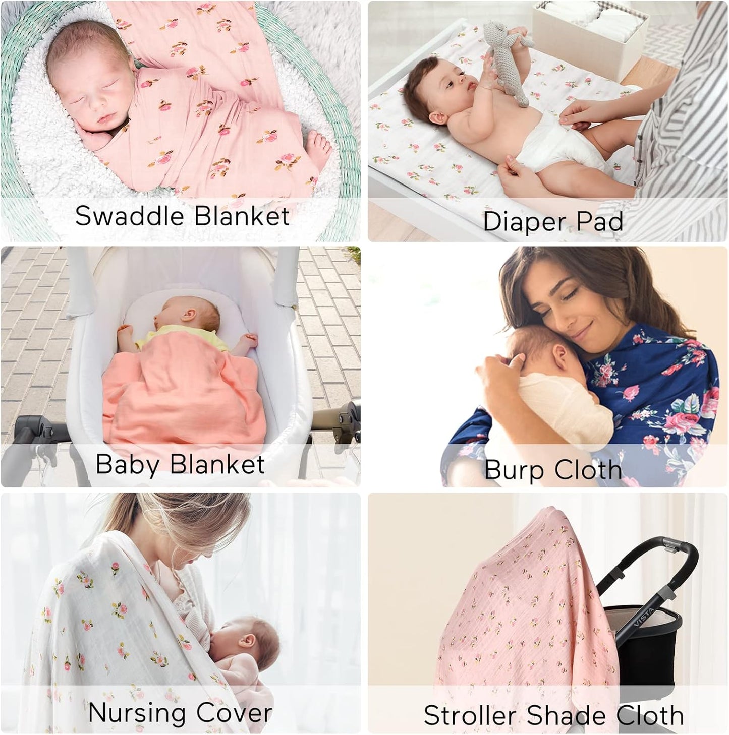 Muslin Swaddle Blanket Baby Girl Newborn, 4 Pack Large Wrap Swaddle Blankets Soft Silky Breathable (70% Bamboo + 30% Cotton), Receiving Blanket, Floral Design