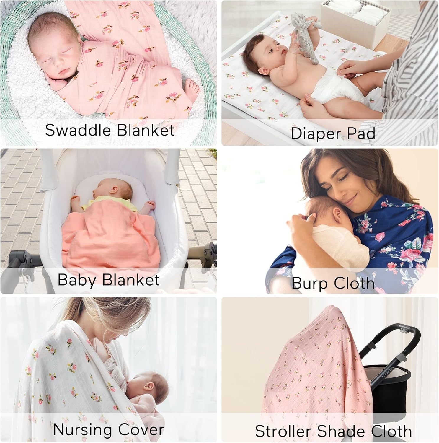 Muslin Swaddle Blanket Baby Girl Newborn, 4 Pack Large Wrap Swaddle Blankets Soft Silky Breathable (70% Bamboo + 30% Cotton), Receiving Blanket, Floral Design