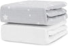 Organic Fitted Crib Sheet (2-Pack) - Ultra-Breathable and Soft, 100% Organic Muslin Cotton, Stardust Print in Twilight Grey + Solid White, Fits All Standard Cribs