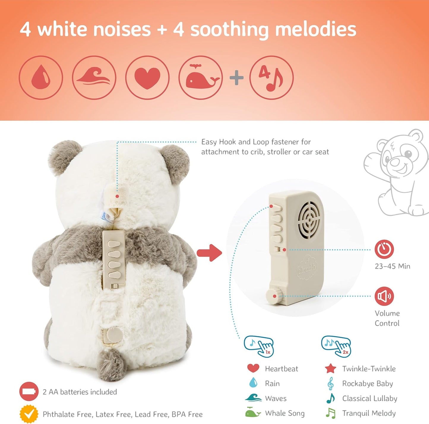 Peaceful Panda Sleep Soothers, Grey/Beige