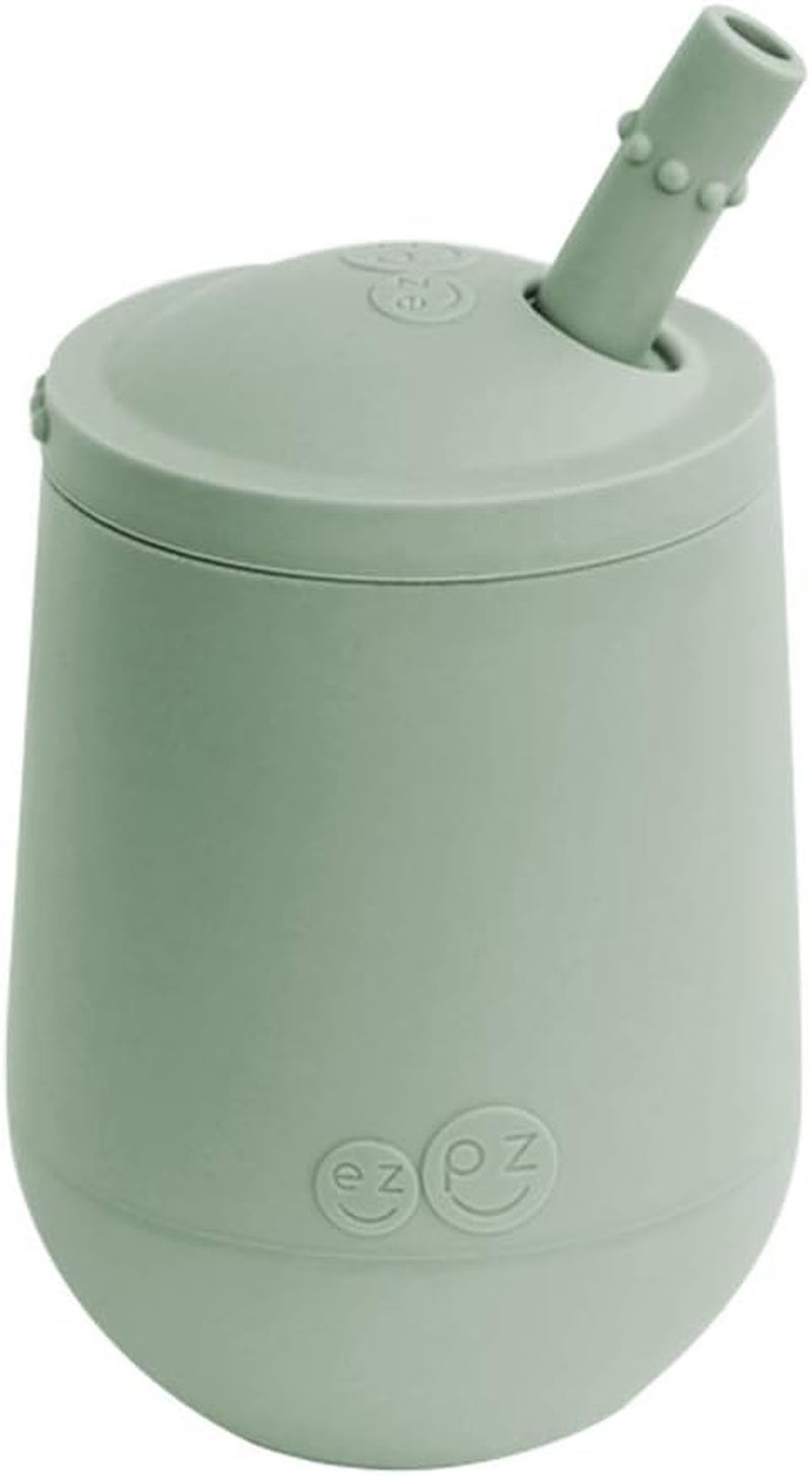 Mini Cup + Straw Training System (Sage) - 100% Silicone Training Cup for Infants + Toddlers - Designed by a Pediatric Feeding Specialist - 12 Months+