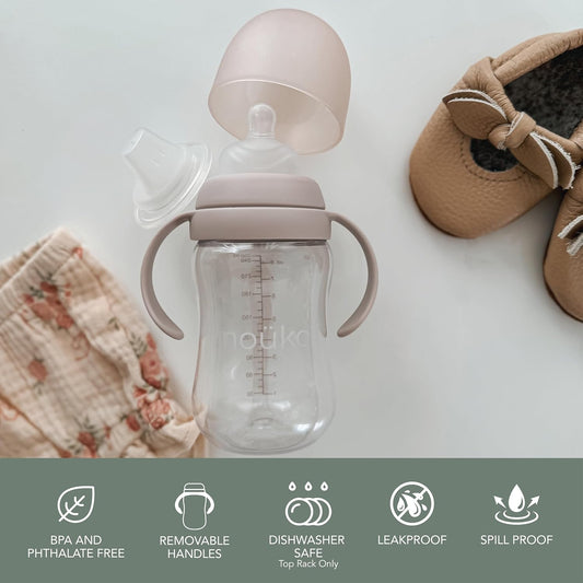 Transitional Baby Bottle/Sippy Cup | Non Spill | Easy Grip Double Handles | Dishwasher Friendly | Moss | Size 8 Oz