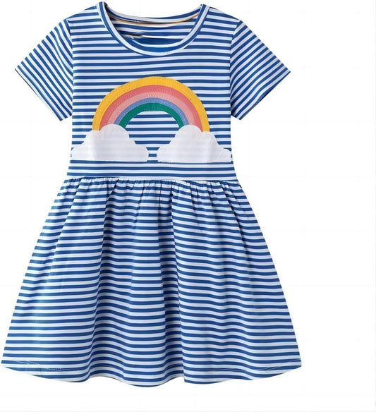 Toddler Summer Dress, Little Girls Short Sleeve Cotton Casual Dresses Clothes 2-8 Years