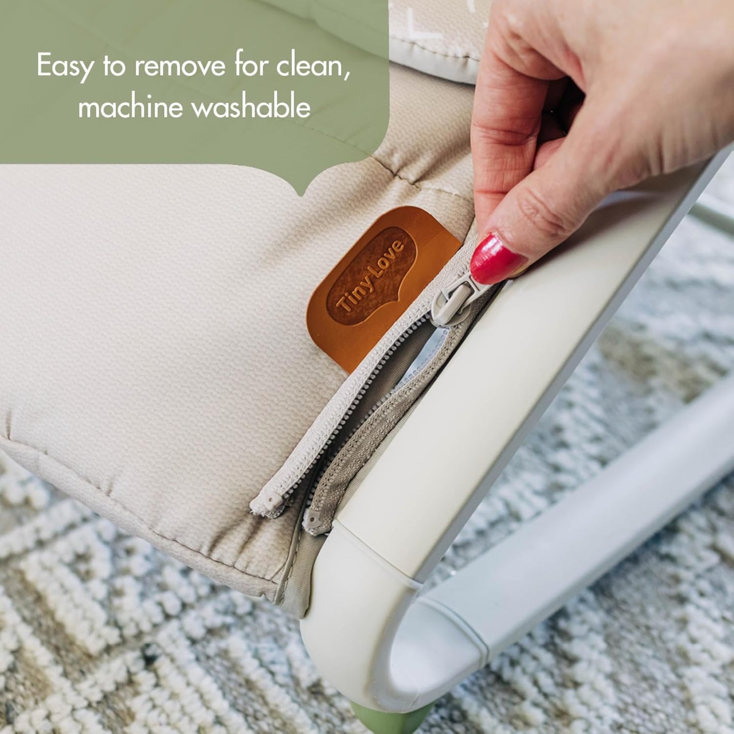 Boho Chic 2-In-1 Rocker with Removeable Toy Bar, Rocking or Stationary Modes and Folds Flat for Storage, Beige
