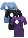 Maternity Women'S Simple Basic round Neck Maternity Nursing Tee, Comfort Soft Breathable Casual Crew Neck Short Sleeve Breastfeeding T-Shirt for Summer, Summer Outfits, Maternity Clothing for Daily Wear