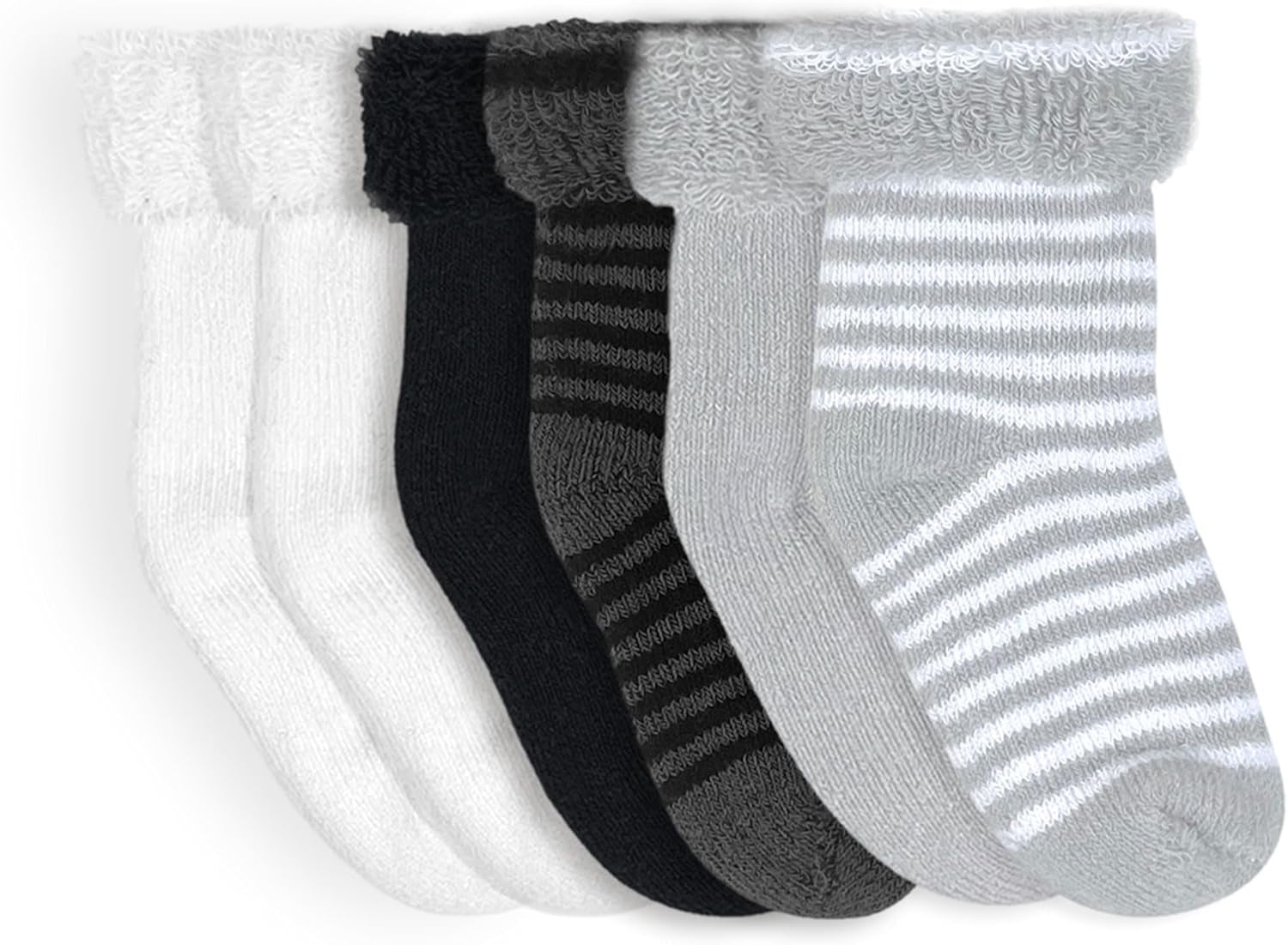 6-Pack Terry Newborn Socks - Black/Grey