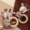 OOTDTY Crochet Elk Bunny Rattle Toys Wooden Baby Pram Clip Baby Gym Stroller Hanging Pendant Newborn Crib Mobile Rattle Toys