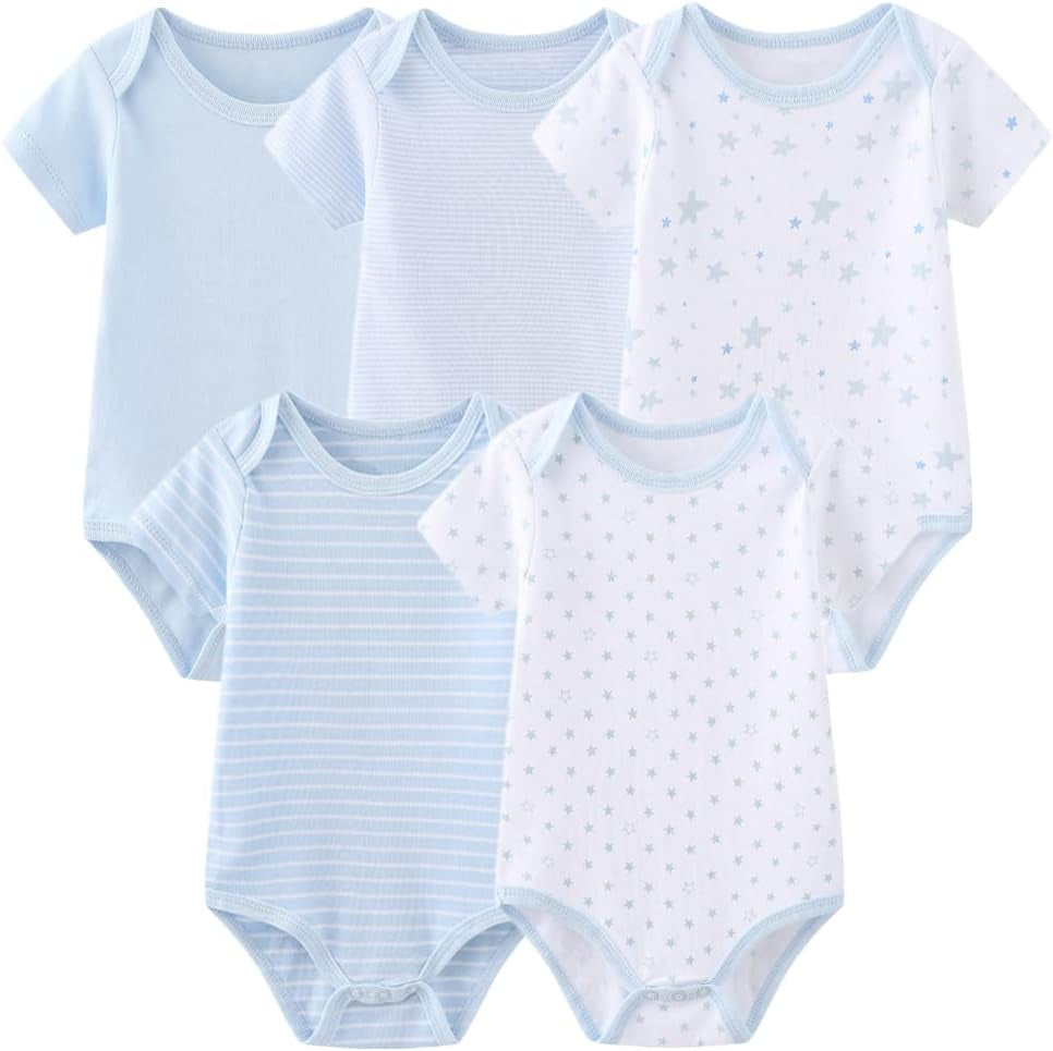 Unisex Newborn Bodysuits Infant Baby Clothes Short Sleeve One-Piece Cotton Bodysuit 5 Pack for Baby Boys and Girls