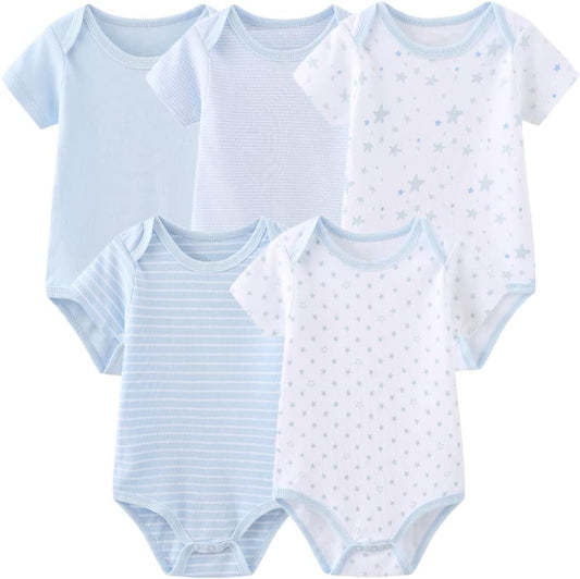 Unisex Newborn Bodysuits Infant Baby Clothes Short Sleeve One-Piece Cotton Bodysuit 5 Pack for Baby Boys and Girls