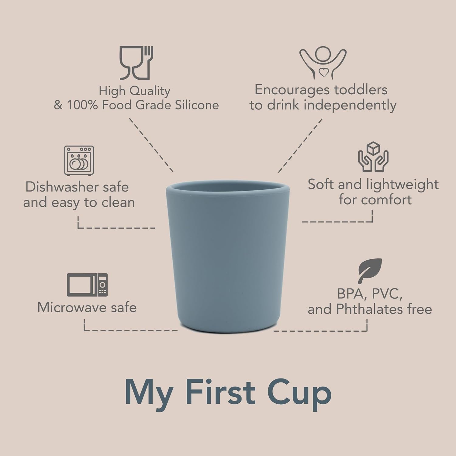 Nouka My First Cup | 100% Food-Grade Silicone | Small Design Is Easy to Hold | Non-Slip & Soft | Dishwasher Friendly | Deep Moon | Size 6 Oz