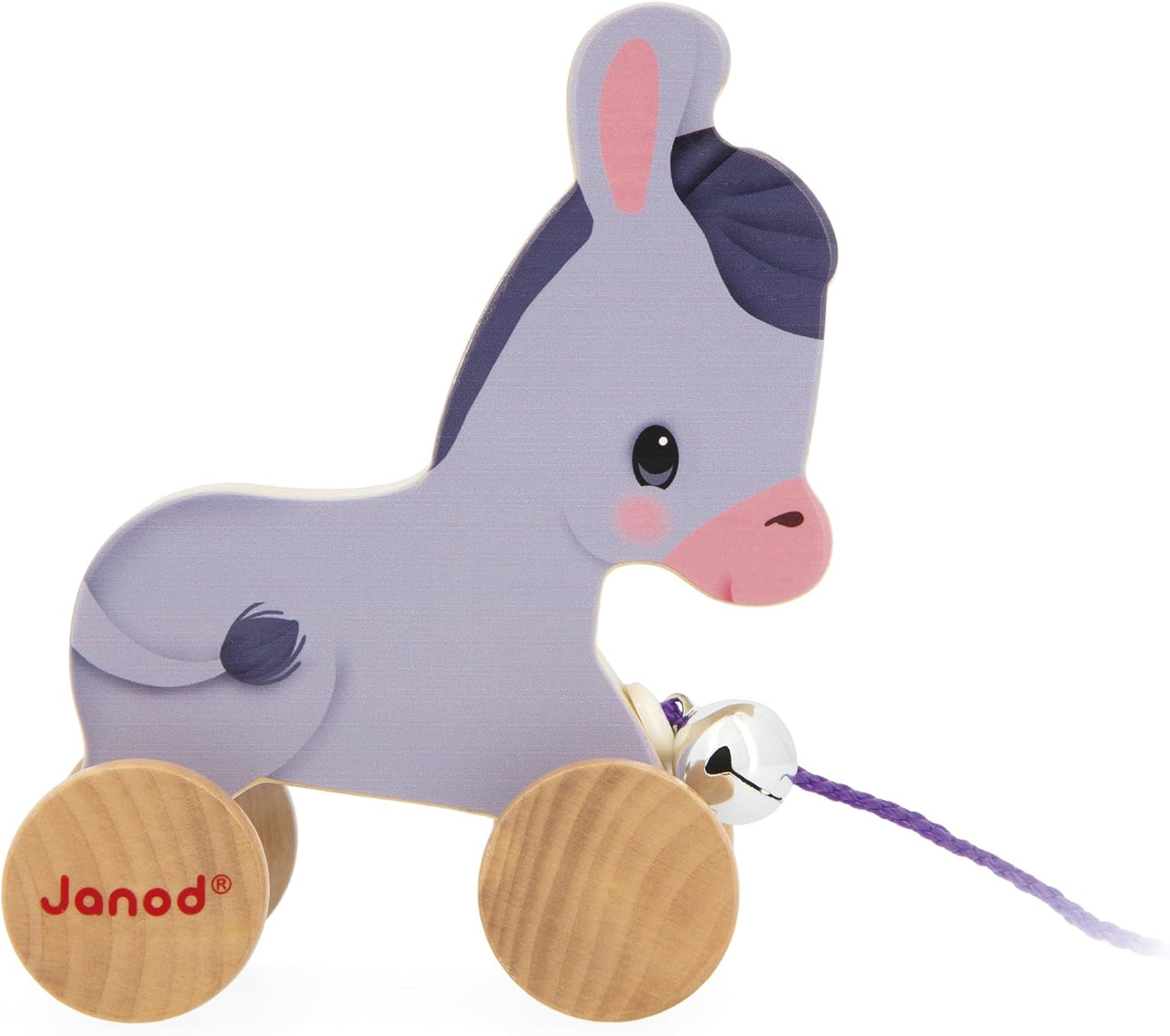 Wooden Donkey with Bell Learning Toy for Pulling and Pushing Motor Skills and Imagination 50 Cm Cord for Small Hands Fsc-Certified from 12 Months J03323