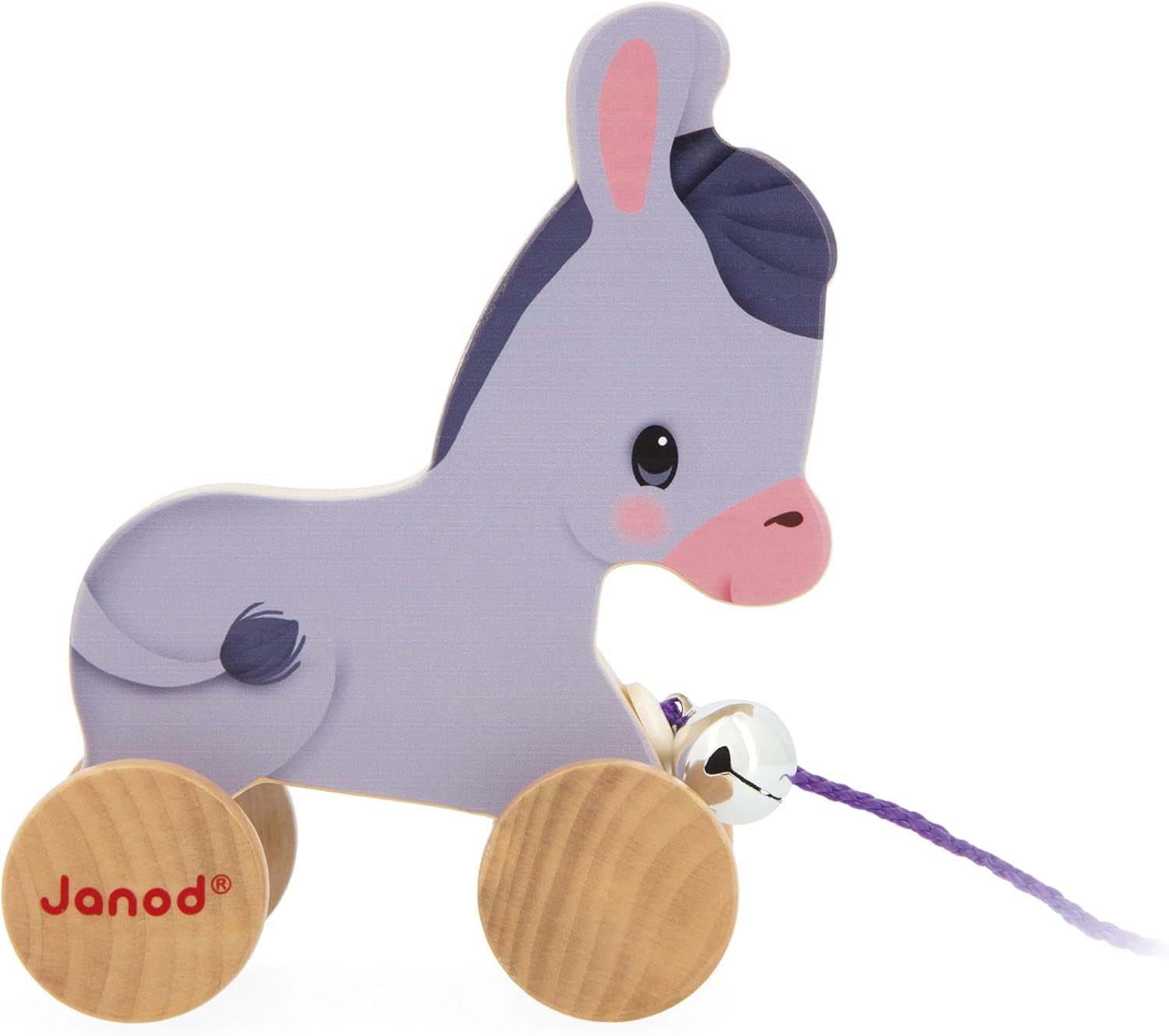 Wooden Donkey with Bell Learning Toy for Pulling and Pushing Motor Skills and Imagination 50 Cm Cord for Small Hands Fsc-Certified from 12 Months J03323