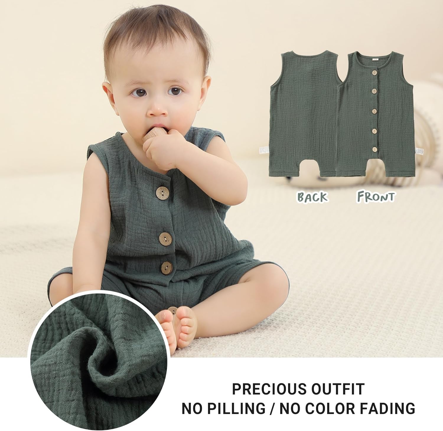 Baby Sleeveless Summer Romper Infant Toddler Cotton Outfits Unisex Boys Girls Jumpsuit 0-24 Months
