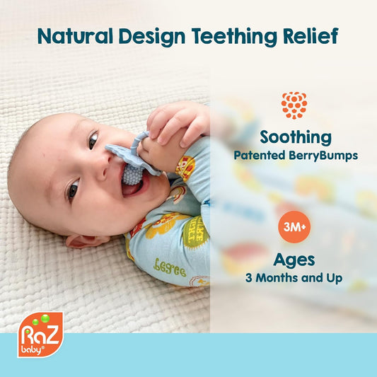 Razberry Silicone Baby Teether Toy - Berrybumps Soothe Babies Sore Gums - Infant Teething Toy - Hands Free Design - BPA Free - Easy-To-Hold Design - Teething Relief Pacifier - Fruit Shape (2-Pack, Red/Red)