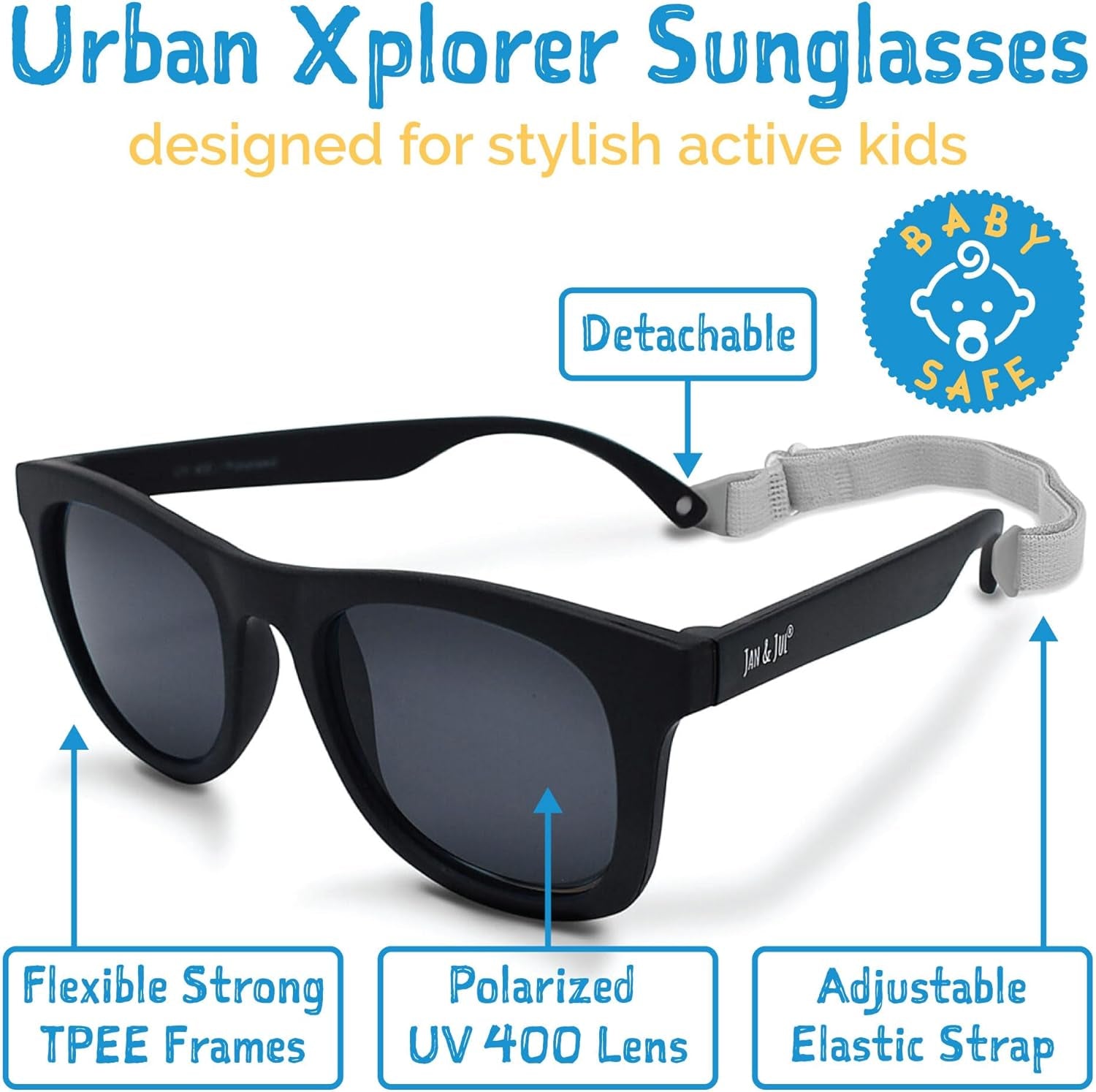 Sunglasses for Kids, with Strap & UV-400 Protection
