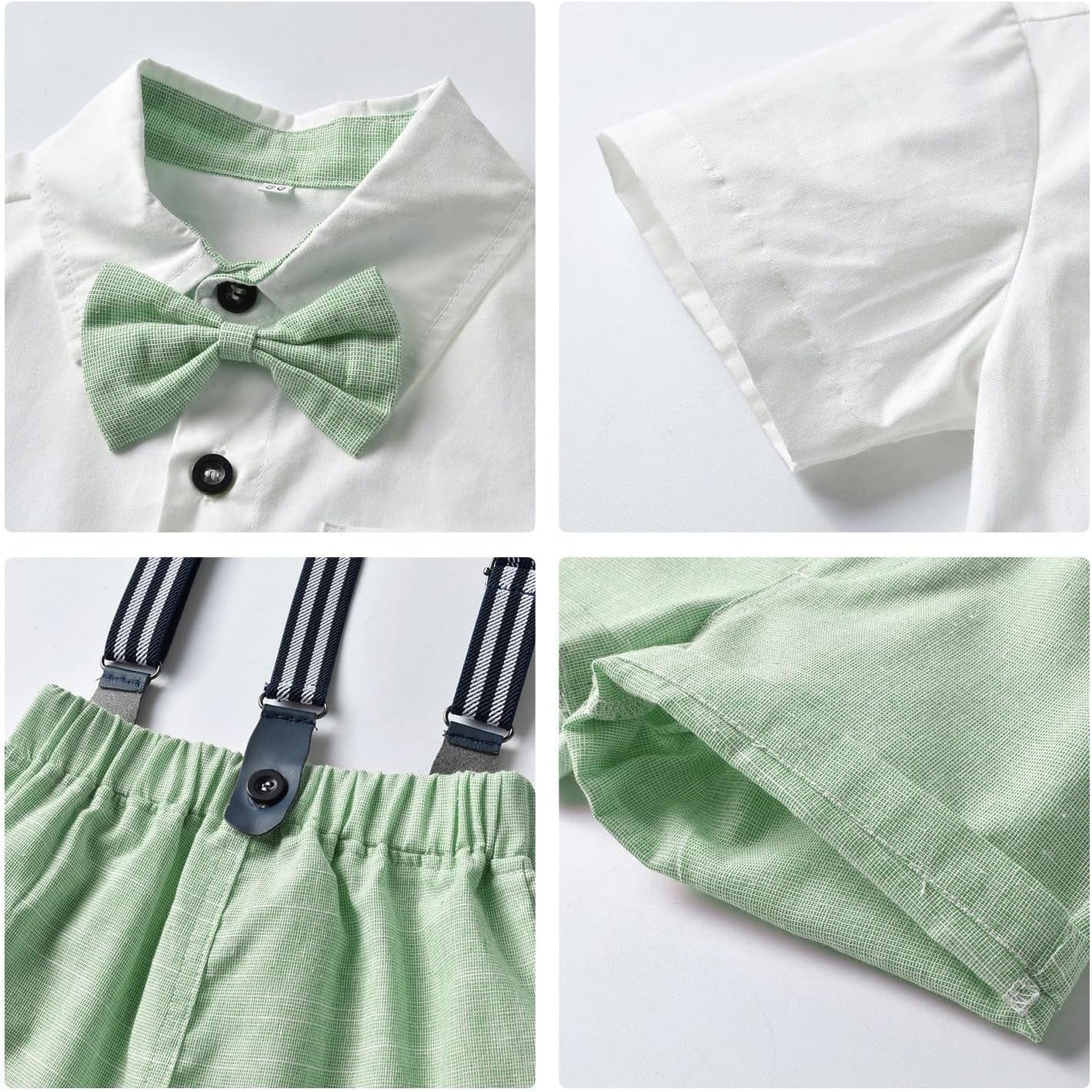 Baby Boy Formal Short Set Toddler Summer Gentleman Outfit Kid Short Sleeve Bowtie Shirt Suspender Shorts Suit