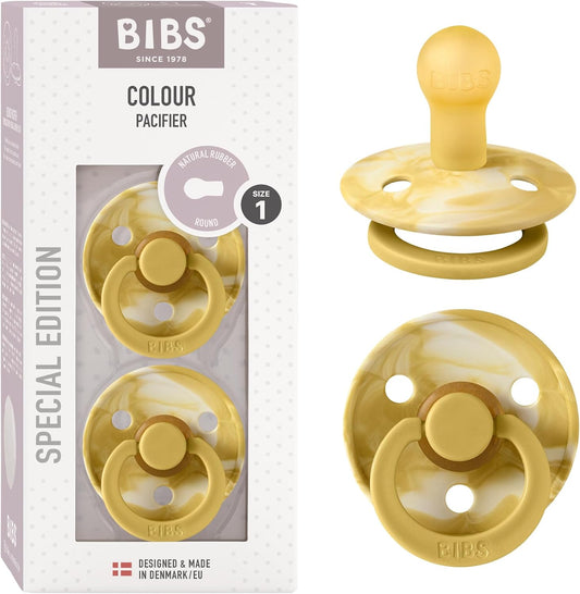 Baby Pacifiers | Bpa-Free Natural Rubber Pacifier | Made in Denmark | Set of 2 Soothers (Mustard/Ivory, 0-6 Months)