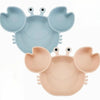2 Pack Silicone Suction Plate for Baby, Divided Unbreakable Toddler Food Plate with 2 Pack Spoons for Self Feeding, Toddler Utensils Feeding Set Baby Eating Supplies, Crab Shape -Blue&Green Kid Toddler Baby