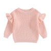 Baby Solid Color Ruffle Sweater Knitted Autum Winter Baby Girl Clothes round Neck Kid Toddler Girl Pullover Baby Outerwear