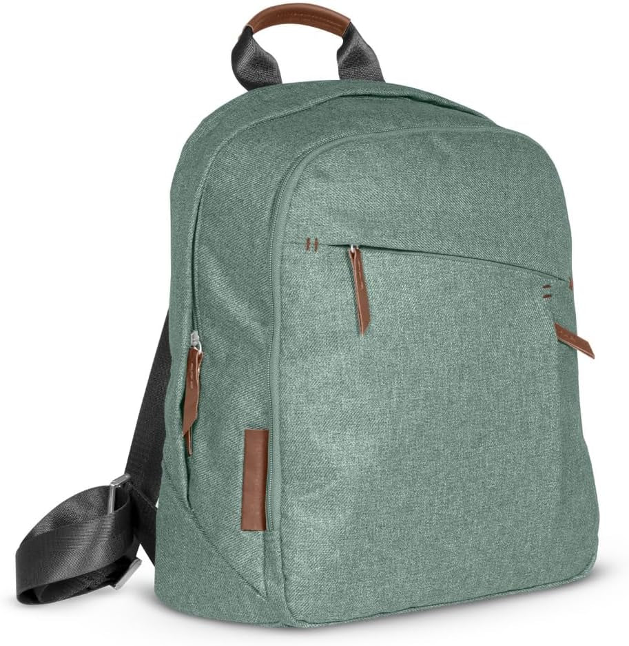 Changing Backpack/Multiple Storage Compartments/Stroller Strap Attachment/Bottle Insulator and Changing Pad Included/Emmett/Gwen (Green Mélange/Saddle Leather)
