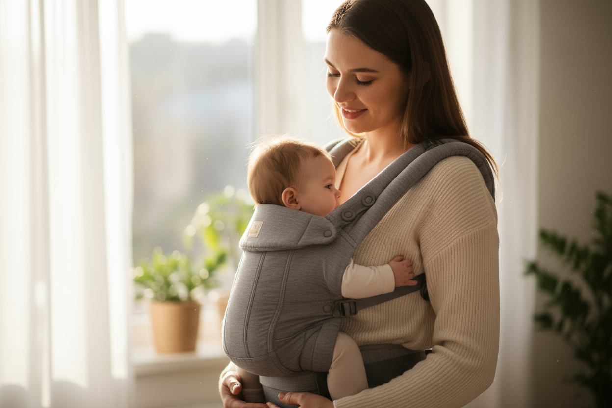 mom with baby carrier